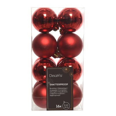 Kerstballen set 16-delig | kerstrood | kunststof/onbreekbaar | 4cm