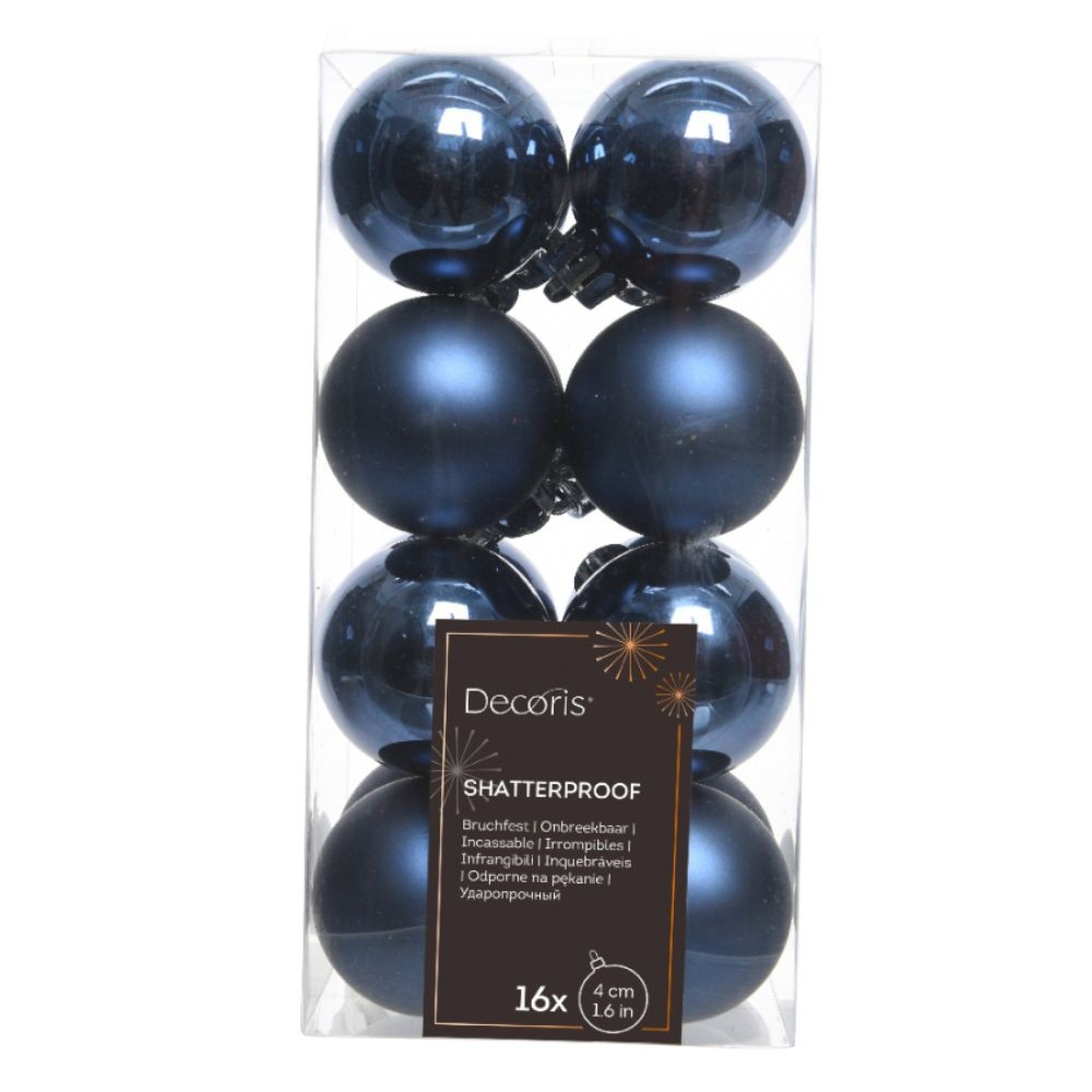 Kerstballen set 16-delig | nachtblauw | kunststof/onbreekbaar | 4cm