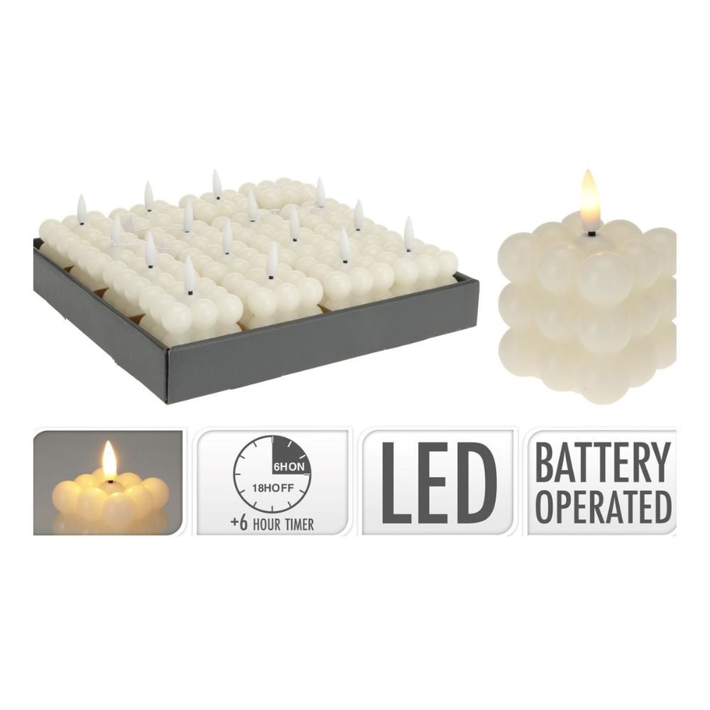 LED kaars | ivoor/warm wit | 5,8x5,8cm