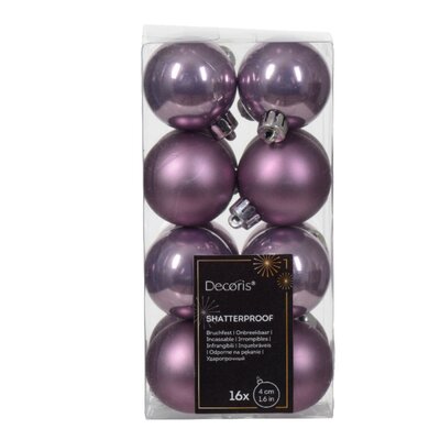 Kerstballen set 16-delig | kristal lila | kunststof/onbreekbaar | 4cm