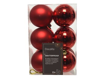 Kerstballen set 12-delig | kerstrood | kunststof/onbreekbaar | 6cm