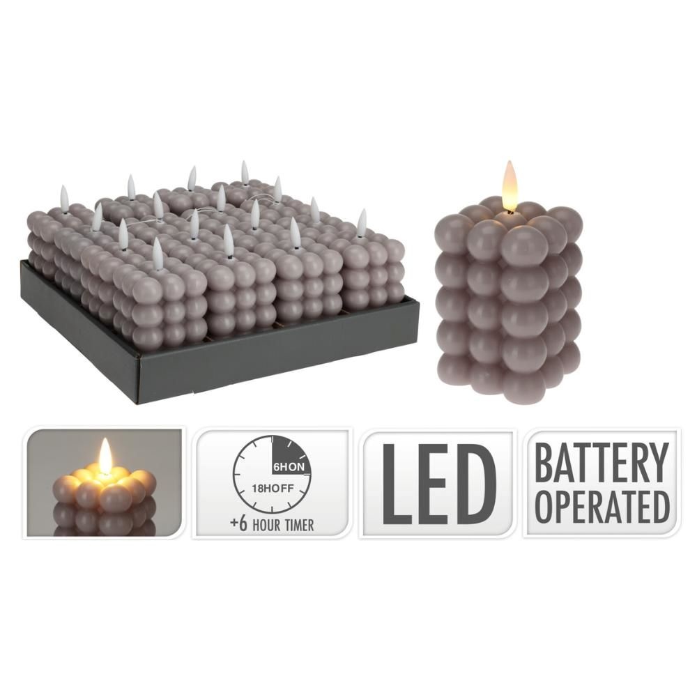 LED kaars | grijs/warm wit | 6x8,8cm