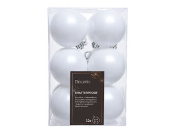 Kerstballen set 12-delig | winterwit | kunststof/onbreekbaar | 6cm