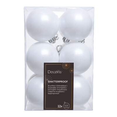 Kerstballen set 12-delig | winterwit | kunststof/onbreekbaar | 6cm