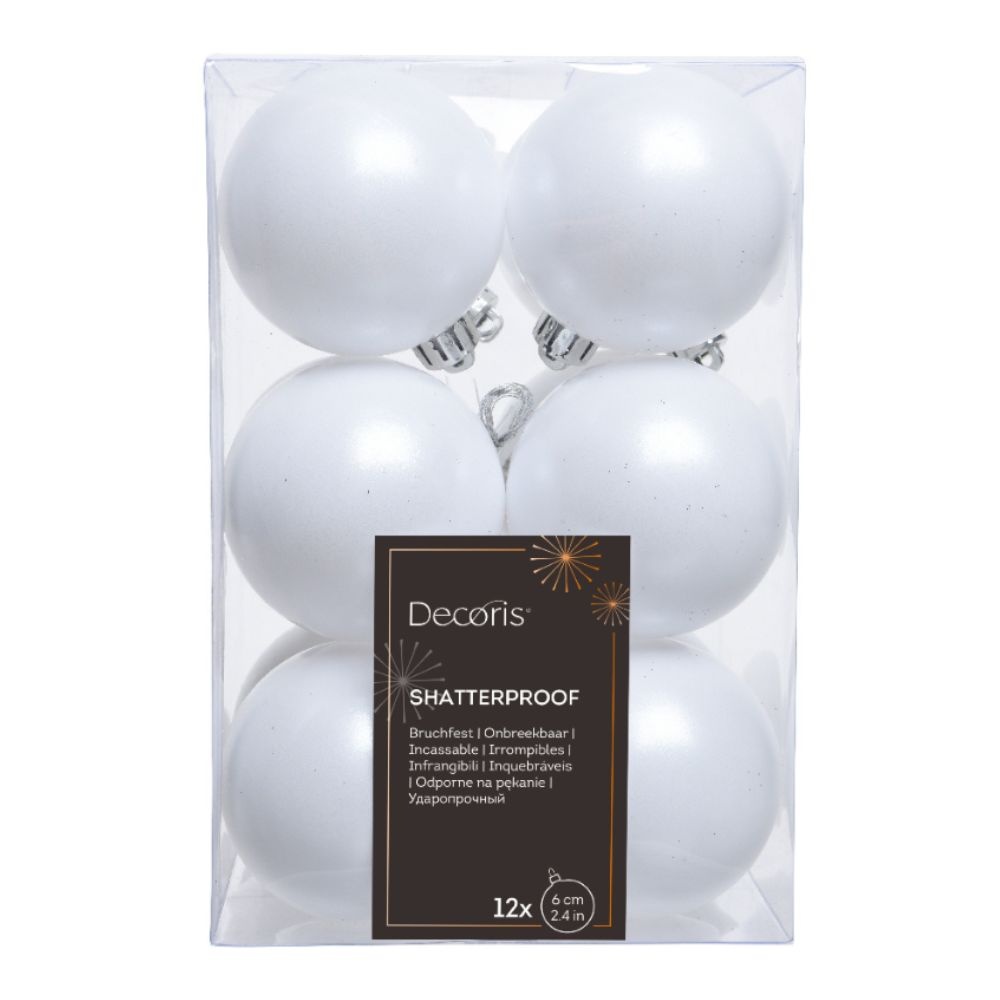 Kerstballen set 12-delig | winterwit | kunststof/onbreekbaar | 6cm