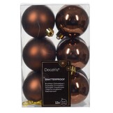 Kerstballen set 12-delig | espresso | kunststof/onbreekbaar | 6cm