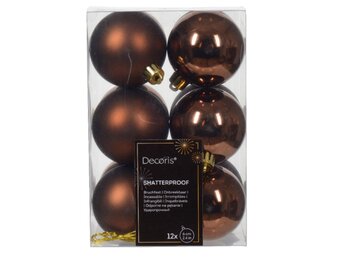 Kerstballen set 12-delig | espresso | kunststof/onbreekbaar | 6cm