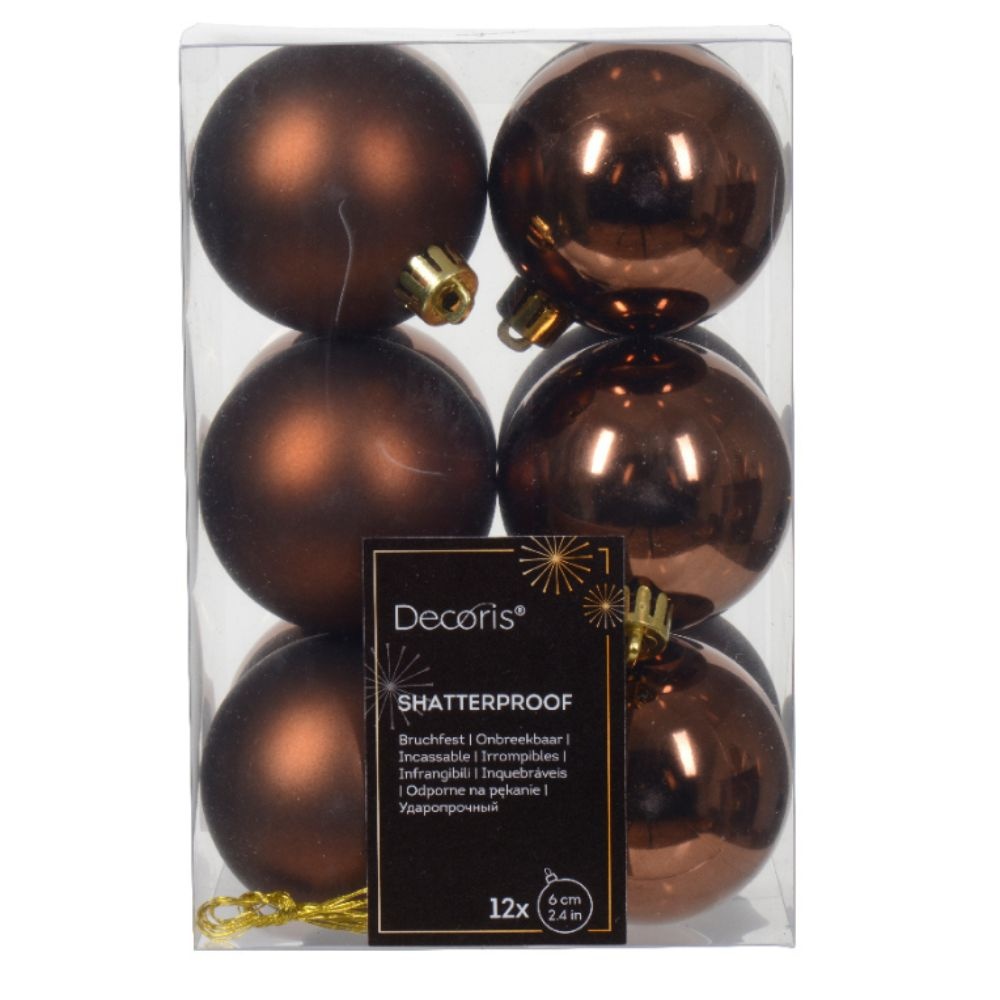 Kerstballen set 12-delig | espresso | kunststof/onbreekbaar | 6cm