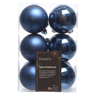 Kerstballen set 12-delig | nachtblauw | kunststof/onbreekbaar | 6cm