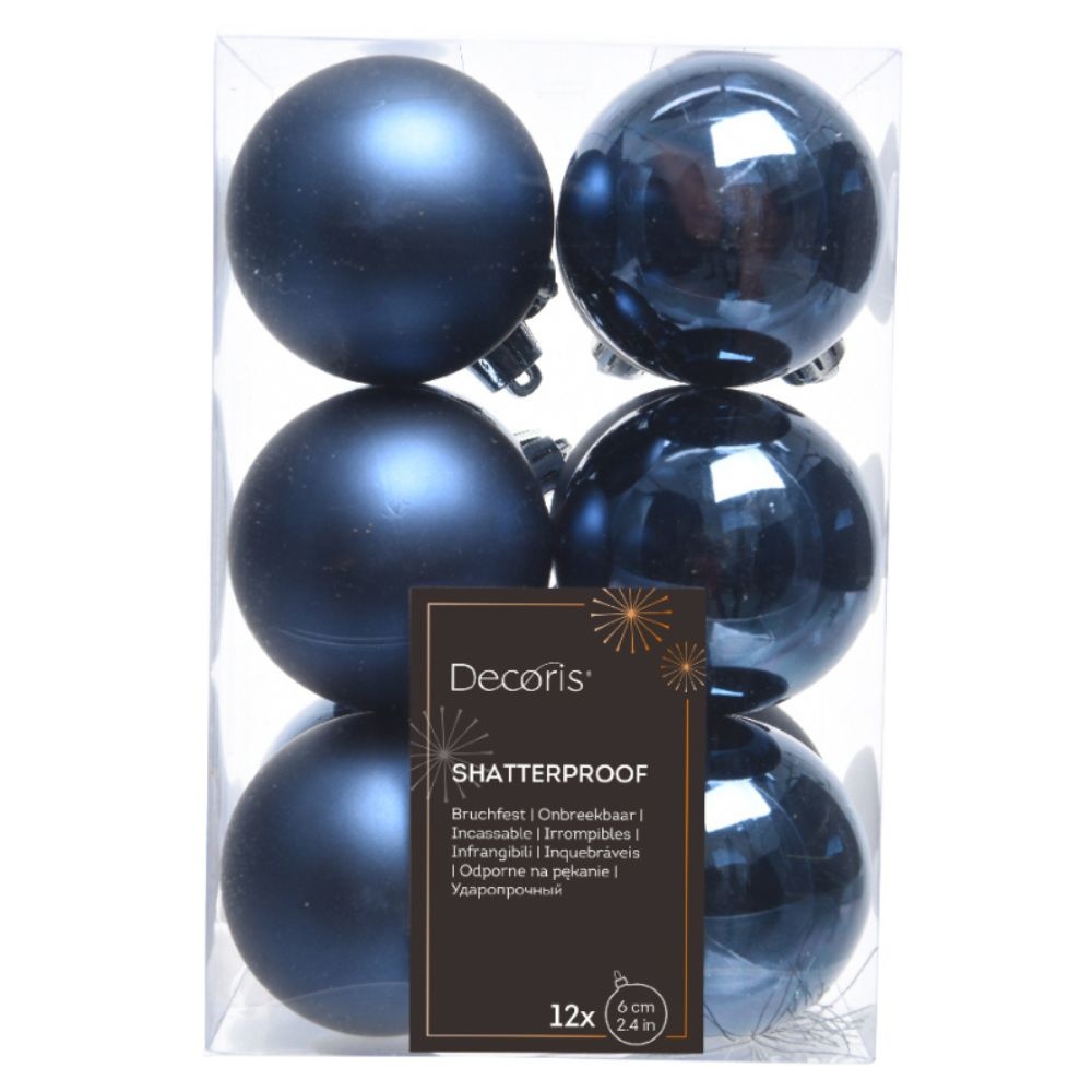 Kerstballen set 12-delig | nachtblauw | kunststof/onbreekbaar | 6cm