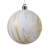 Gedecoreerde kerstbal ø8cm | onbreekbaar | winterwit met gouden strepen