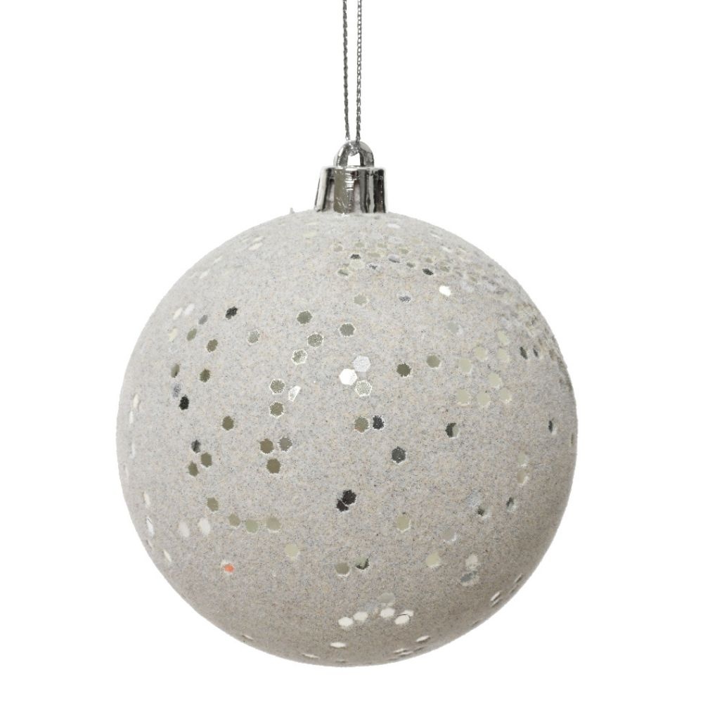Gedecoreerde kerstbal ø8cm | onbreekbaar | sprankelend zilver