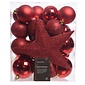 Decoris Kerstballen mixbox met piek 33-delig | kerstrood | kunststof/onbreekbaar | diverse maten