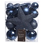 Decoris Kerstballen mixbox met piek 33-delig | nachtblauw | kunststof/onbreekbaar | diverse maten