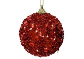 Gedecoreerde kerstbal ø8cm | foam | kerstrood met pailletten