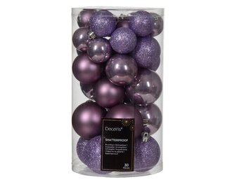 Kerstballen set 30-delig | kunststof/onbreekbaar | kristal lila | diverse maten