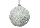 Gedecoreerde kerstbal ø8cm | foam | winterwit met pailletes