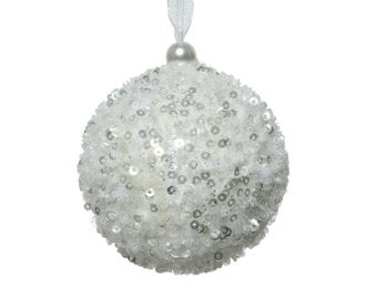Gedecoreerde kerstbal ø8cm | foam | winterwit met pailletes