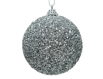 Gedecoreerde kerstbal ø8cm | foam | zilver met kralen en glitters
