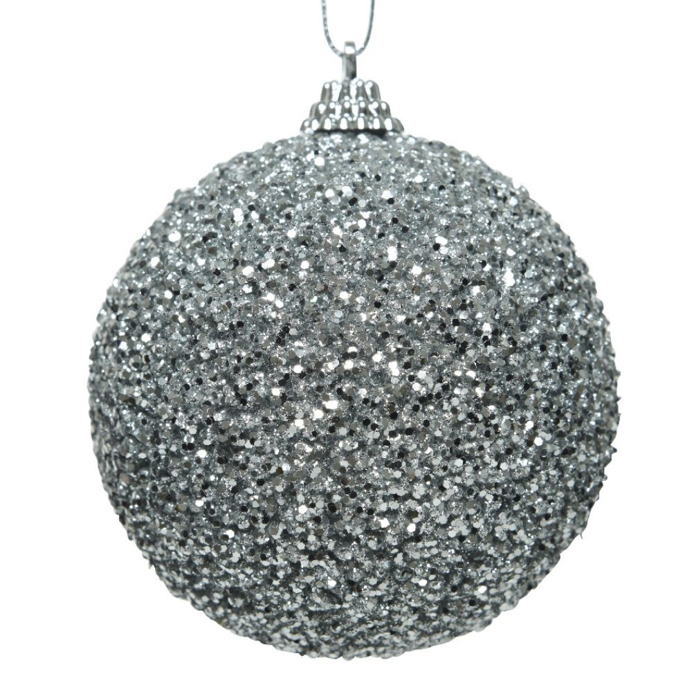 Gedecoreerde kerstbal ø8cm | foam | zilver met kralen en glitters