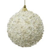 Gedecoreerde kerstbal ø8cm | foam | wolwit met kralen en glitters