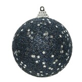 Gedecoreerde kerstbal ø8cm | foam | nachtblauw met silveren sterren
