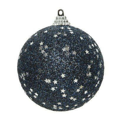 Gedecoreerde kerstbal ø8cm | foam | nachtblauw met silveren sterren