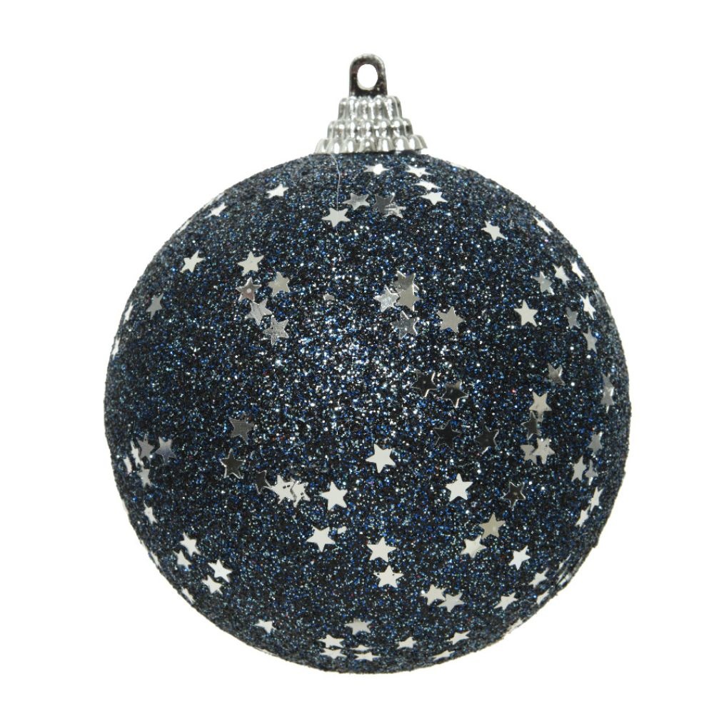 Gedecoreerde kerstbal ø8cm | foam | nachtblauw met silveren sterren