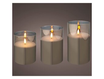 LED kaarsen set van 3 | glas & wax | rookgrijs/warm wit | ø10x17,5 / 15 / 12,5cm