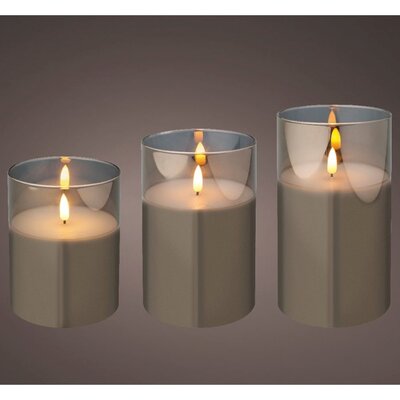 LED kaarsen set van 3 | glas & wax | rookgrijs/warm wit | ø10x17,5 / 15 / 12,5cm