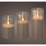 LED kaarsen set van 3 | glas & wax | rookgrijs/warm wit | ø7,5x17,5 / 15 / 12,5cm