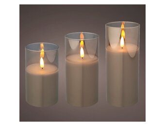 LED kaarsen set van 3 | glas & wax | rookgrijs/warm wit | ø7,5x17,5 / 15 / 12,5cm