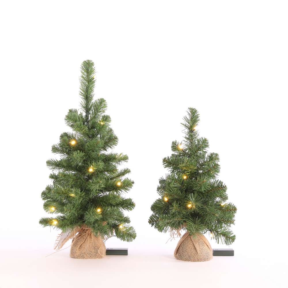Norton kerstboompje in jute zak | groen met 15 LED lampjes | 60cm