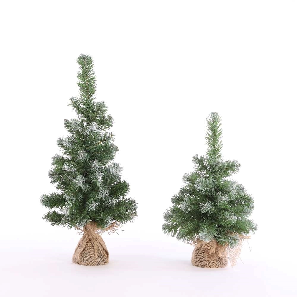 Norton frosted kerstboompje in jute zak 60xø13cm | groen met sneeuw details & LED lampjes