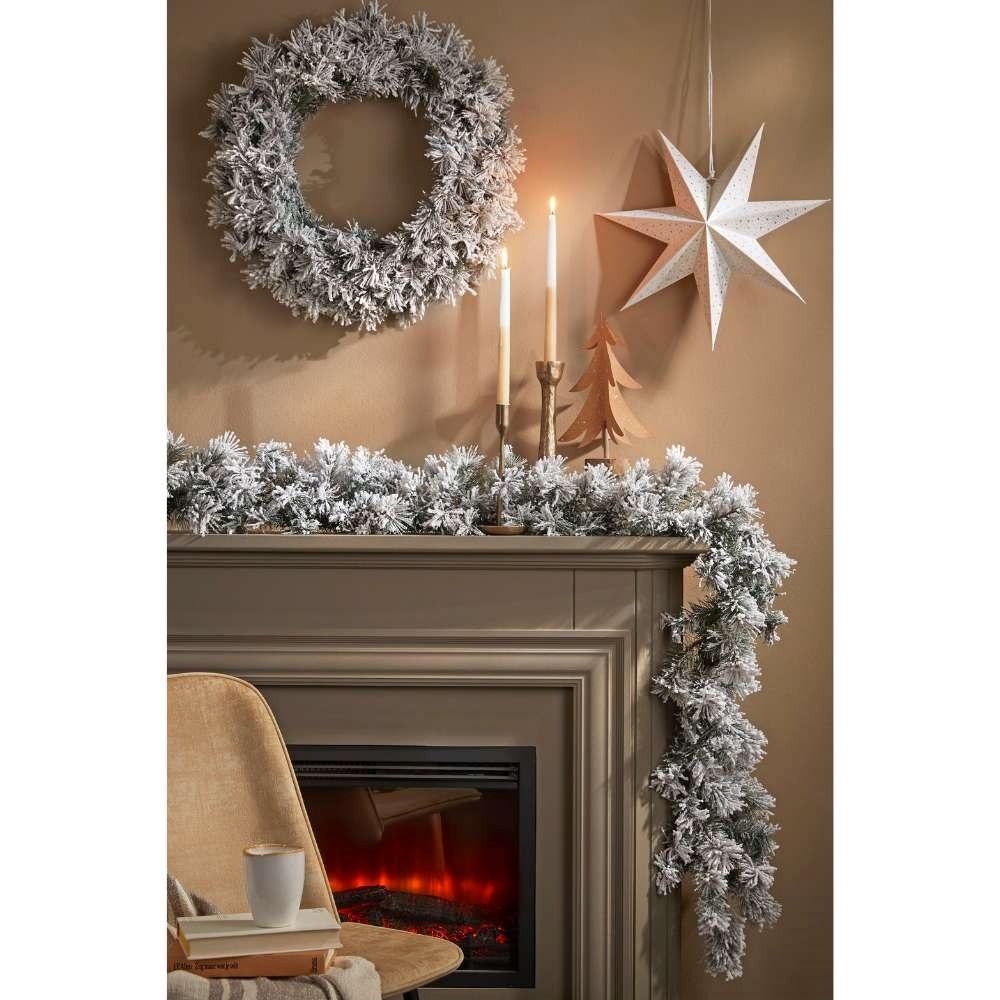 Dinsmore Frosted kerstguirlande | wit/met sneeuw | 180cm