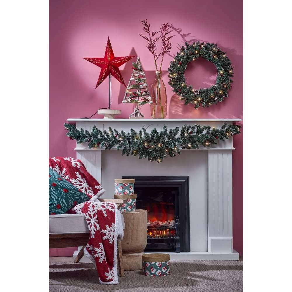 Creston Frosted kerstkrans incl. besjes en dennenappels | groen met bevroren details | 45cm