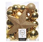 Decoris Kerstballen mixbox met piek 33-delig | licht goud | kunststof/onbreekbaar | diverse maten