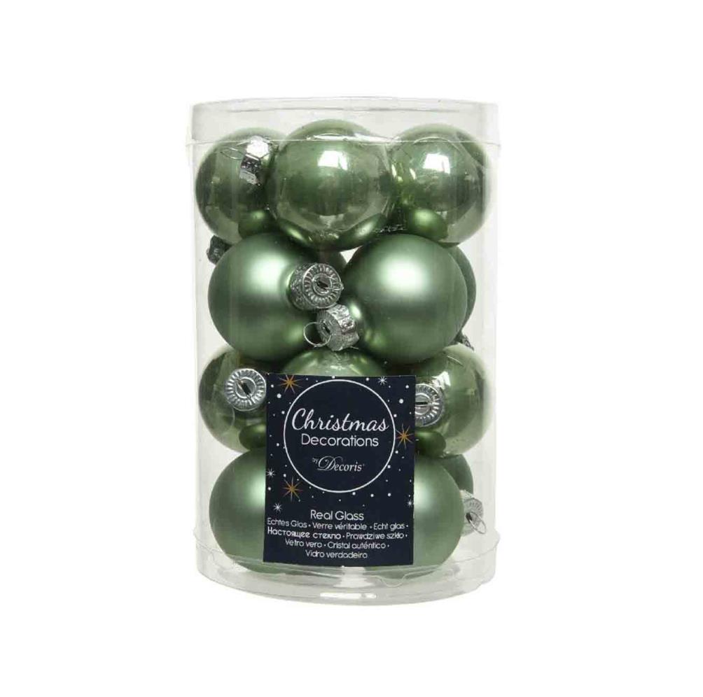 Kerstballen set 16-delig | glas | saliegroen | 3,5cm