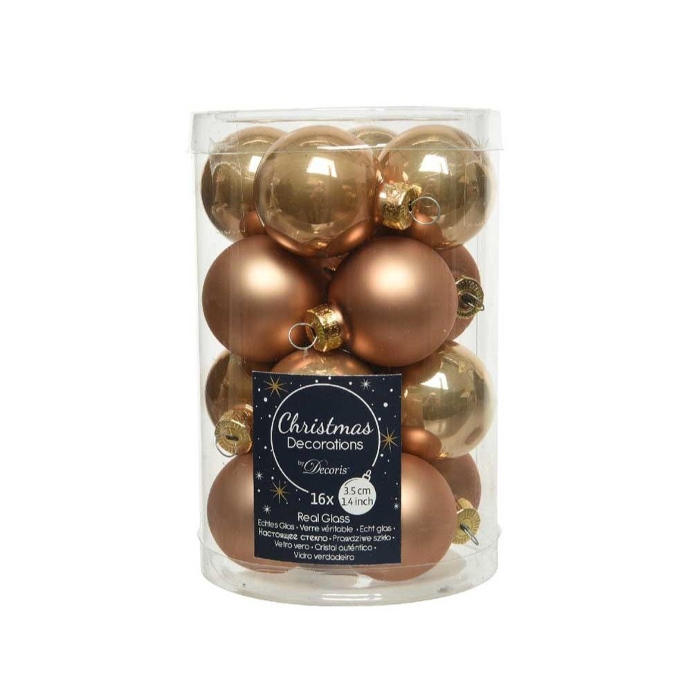 Kerstballen set 16-delig | glas | camel bruin | 3,5cm