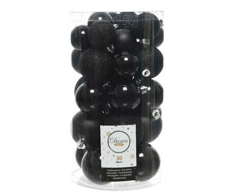 Kerstballen set 30-delig | kunststof/onbreekbaar | zwart | diverse maten