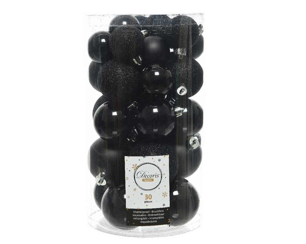 Kerstballen set 30-delig | kunststof/onbreekbaar | zwart | diverse maten