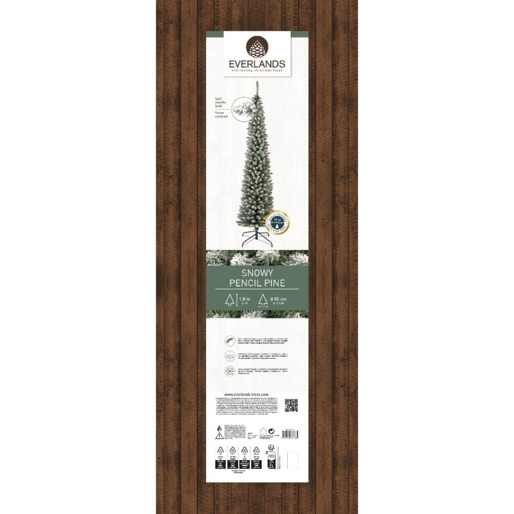 Pencil Pine Snowy kunstkerstboom smal 180xø50cm | wit/sneeuw