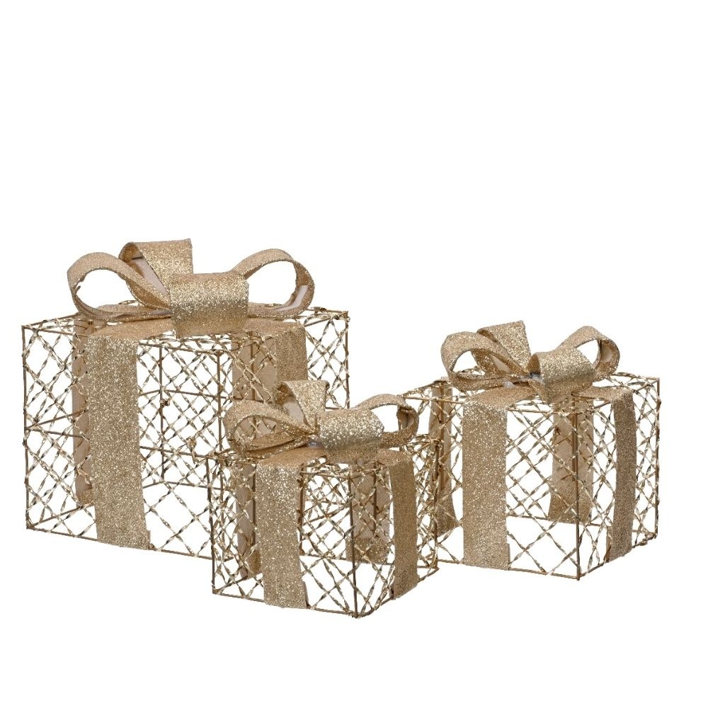 Cadeaubox van ijzer | set van 3 | goud | 18cm