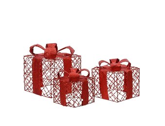 Cadeaubox van ijzer | set van 3 | rood | 18cm