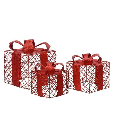 Cadeaubox van ijzer | set van 3 | rood | 18cm