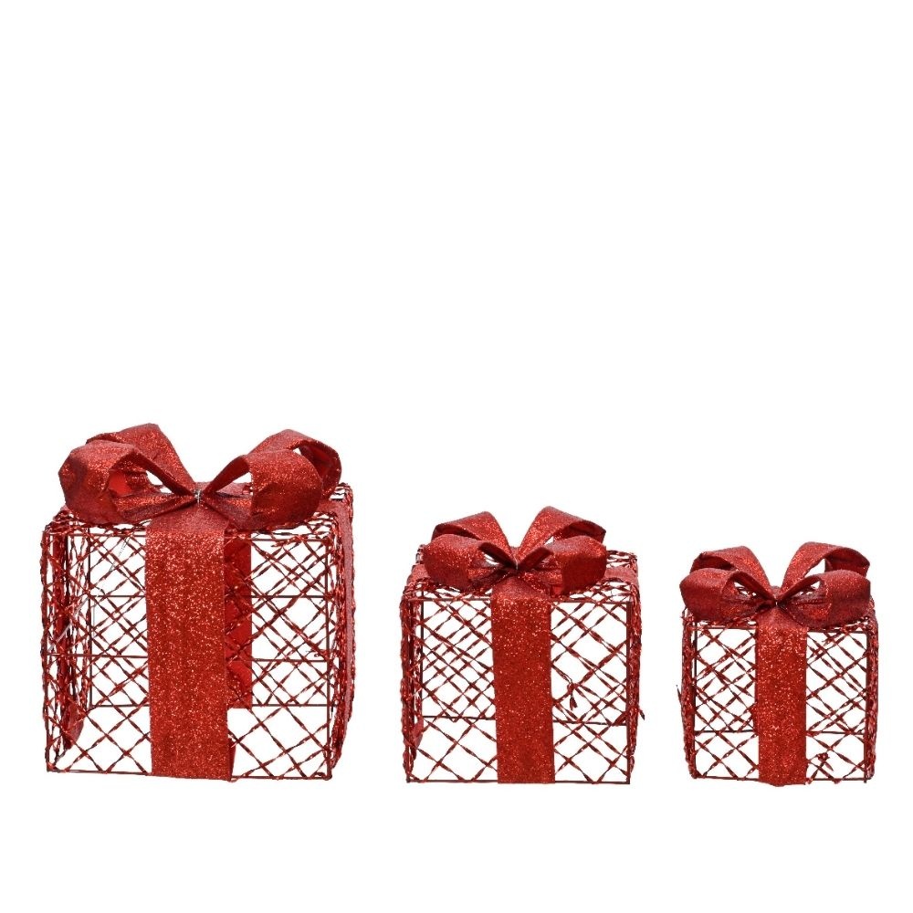 Cadeaubox van ijzer | set van 3 | rood | 18cm