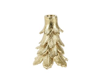 Kandelaar voor LED-kaarsen van ø2,2cm | goud met blaadjes | aluminium | 13,25cm