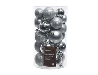 Kerstballen set 30-delig | kunststof/onbreekbaar | zilver | diverse maten