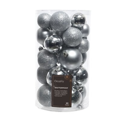 Kerstballen set 30-delig | kunststof/onbreekbaar | zilver | diverse maten