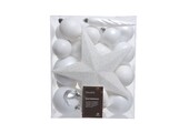 Kerstballen mixbox met piek 33-delig | winterwit | kunststof/onbreekbaar | diverse maten
